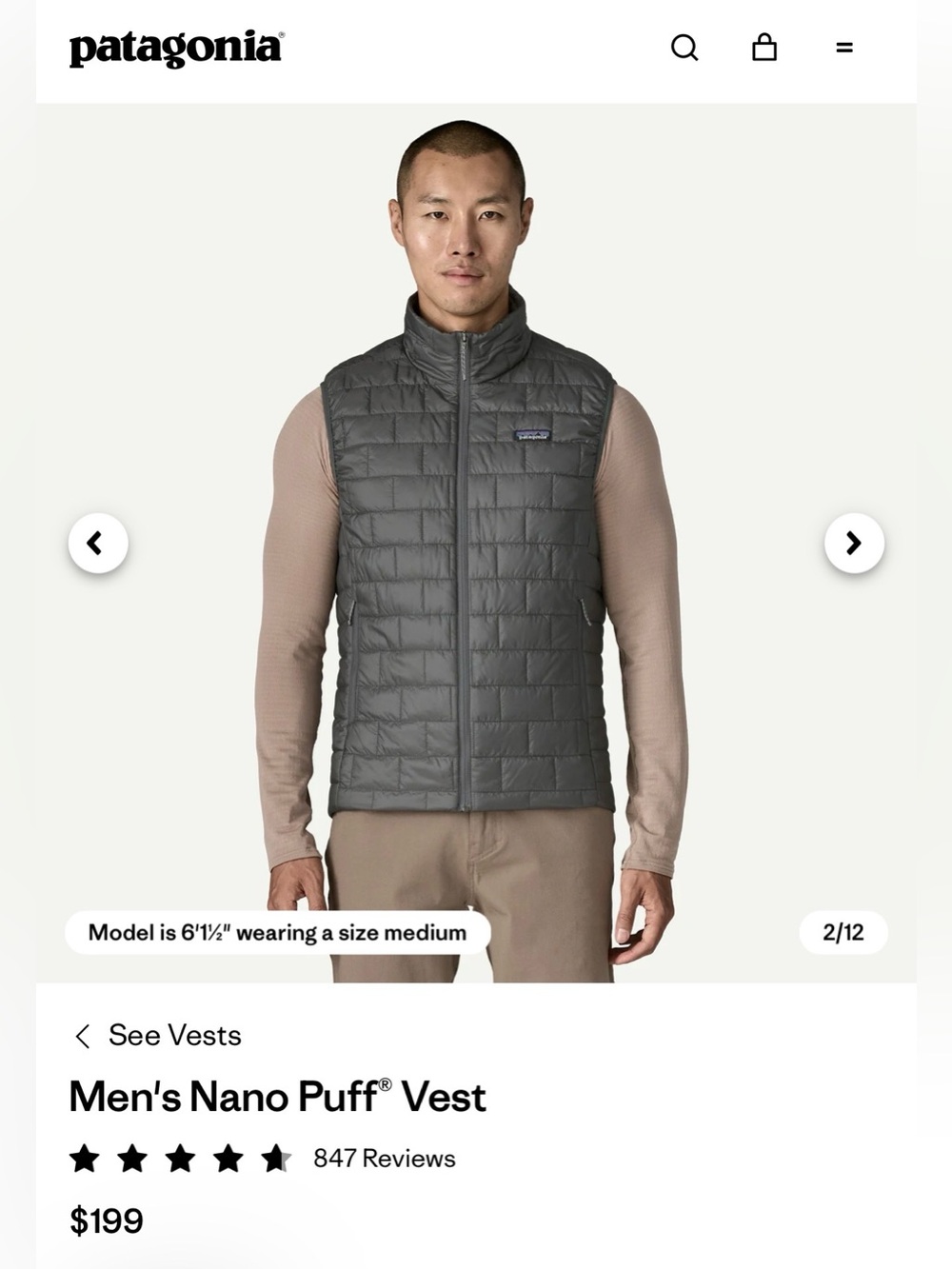 Patagonia Men's Nano Puff Vest | Forge Gray | Medium